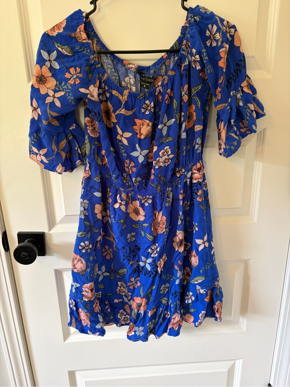 New Look Royal Blue Floral Off-Shoulder Top
